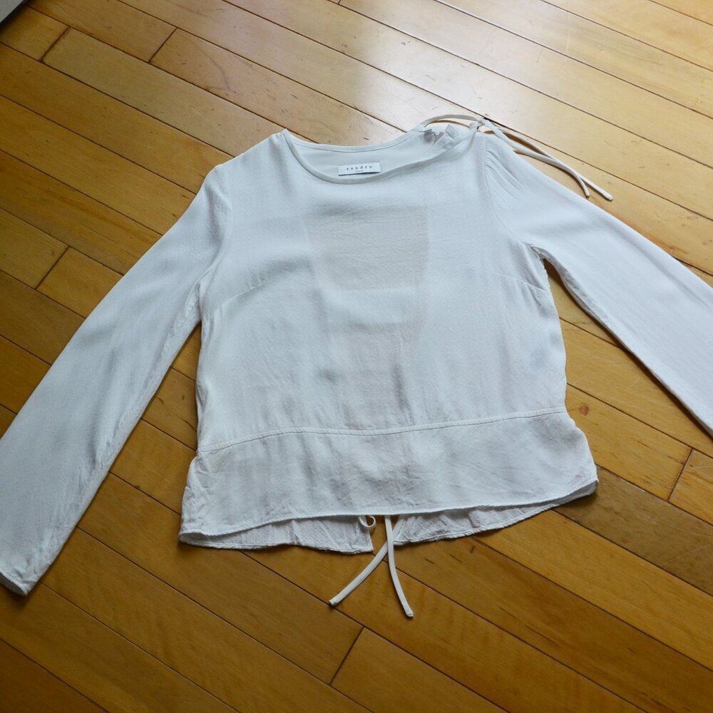 Sandro Cream Long-Sleeve open back Tie-Hem Top